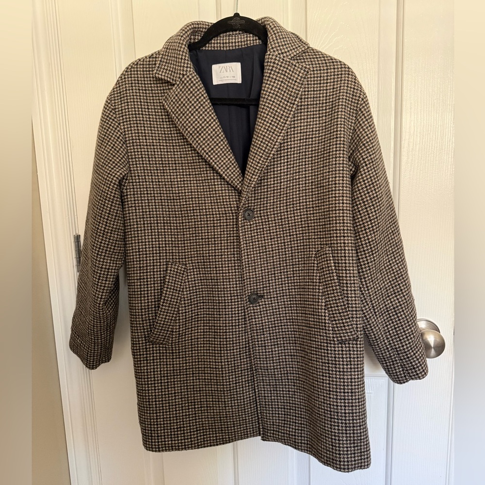 Zara Boys Brown & Black Houndstooth Pea Coat